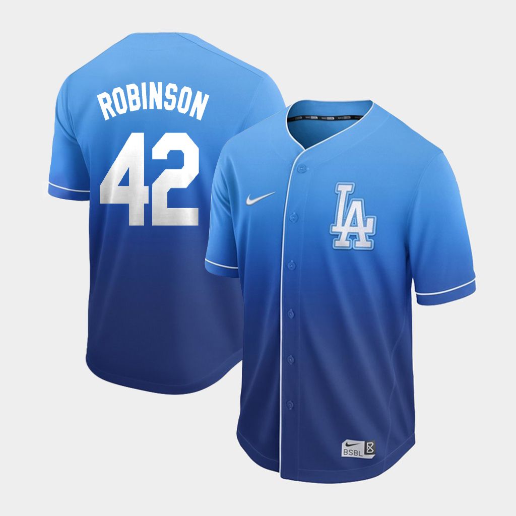 Men Los Angeles Dodgers 42 Robinson Blue Nike Fade MLB Jersey